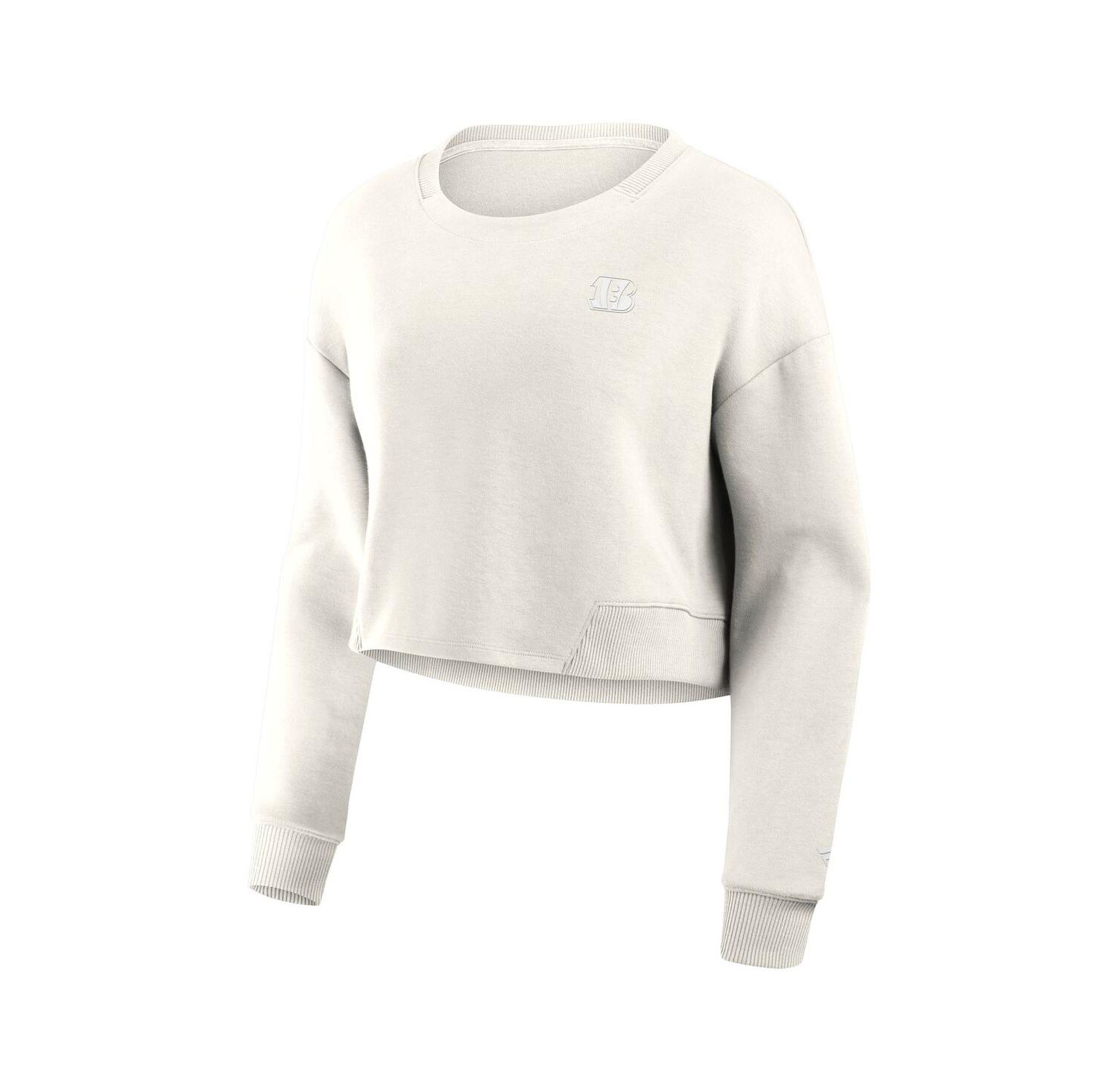 Women's Cream Cincinnati Bengals Studio Tri-Blend Cropped Pullover Sweatshirt