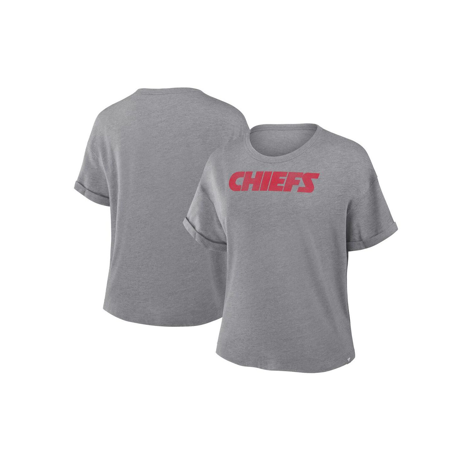 Women's Heather Gray Kansas City Chiefs Swing Pass Tri-Blend Boxy T-Shirt