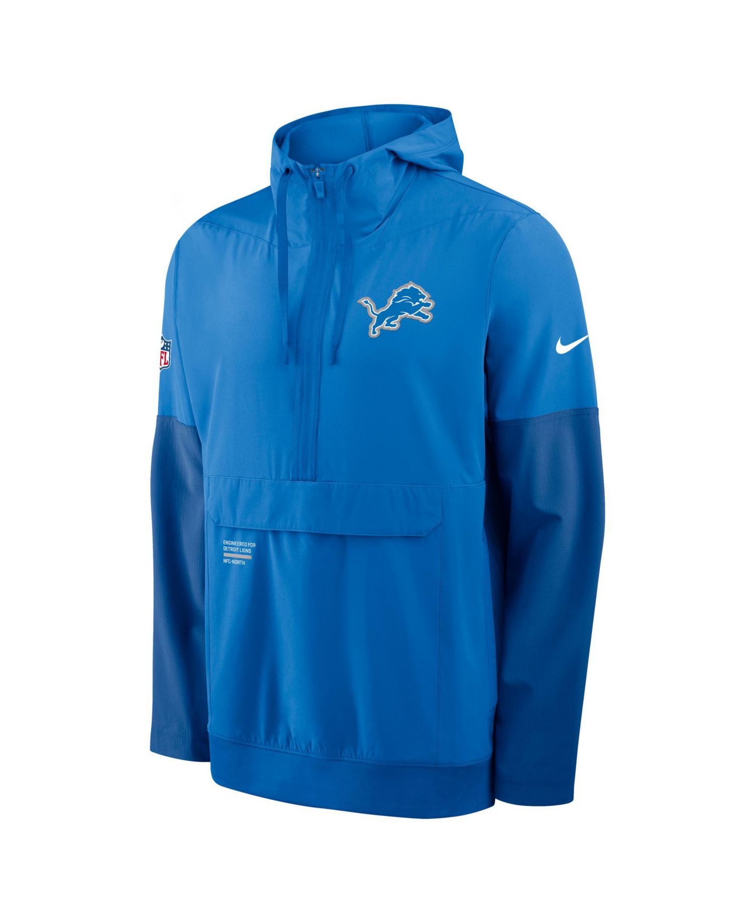 Men's Blue Detroit Lions Sideline Anorak Half-Zip Hoodie Jacket