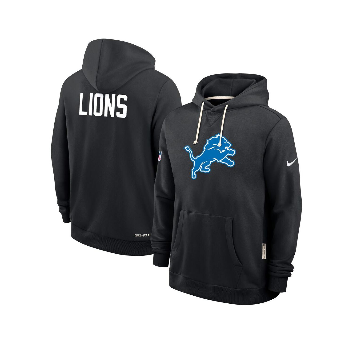 Men's Black Detroit Lions Sideline Offensive Set Play Performance Pullover Hoodie