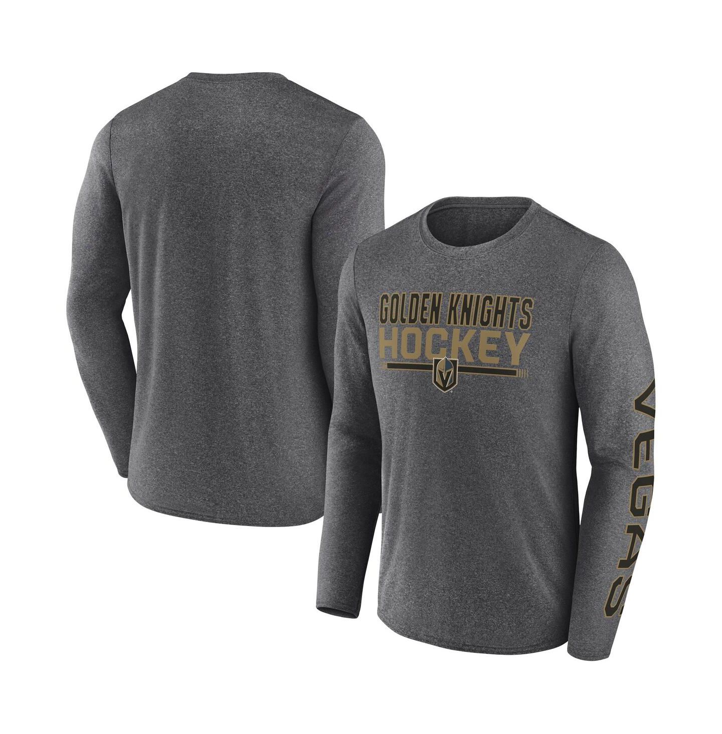 Мужская футболка Fanatics Heather Charcoal Vegas Golden Knights Sweep Iconic Synthetic Long Sleeve — фото 1