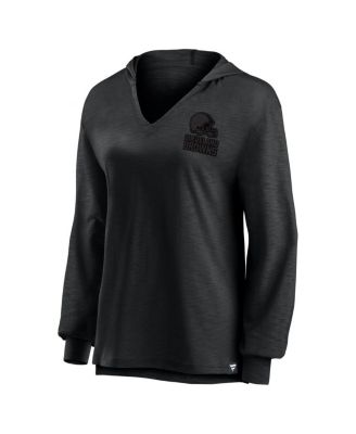 Women's Cleveland Browns Blackout Slub Hoodie V-Neck Long Sleeve T-Shirt