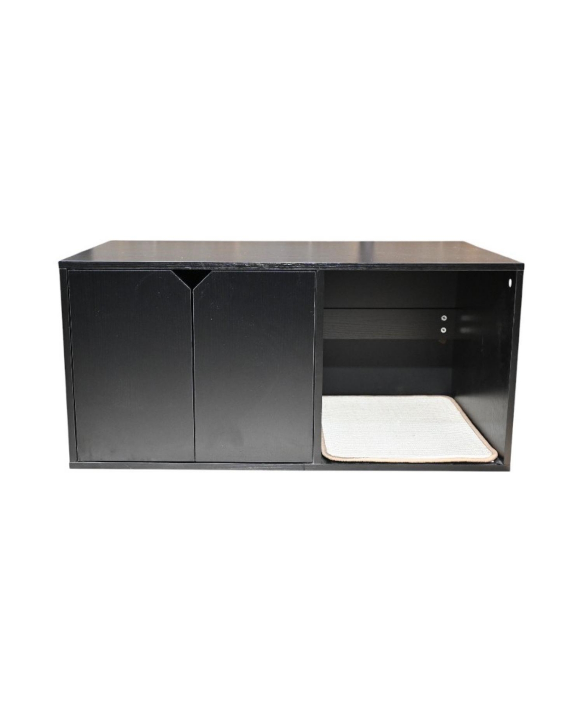 Black Cat Litter Box Enclosure Furniture with Scratch Pad - Black