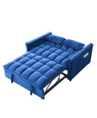 Velvet Blue 54" Sleeper Sofa with Adjustable Back