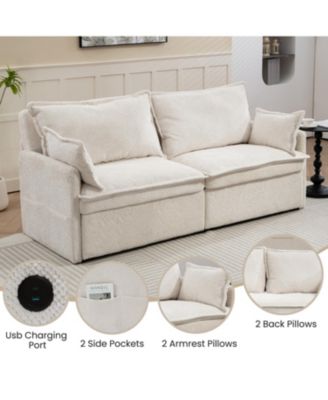 Pull-Out Corduroy Sleeper Sofa Bed w/ Storage & USB