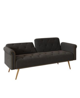 Black Velvet Sofa Bed with Nailhead Trim & Pillow