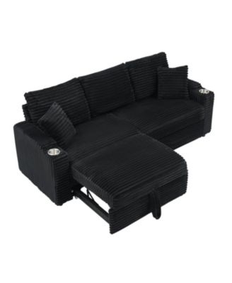 80" Folding Corduroy Sofa Bed w/ Cup Holder & Pillow - Black