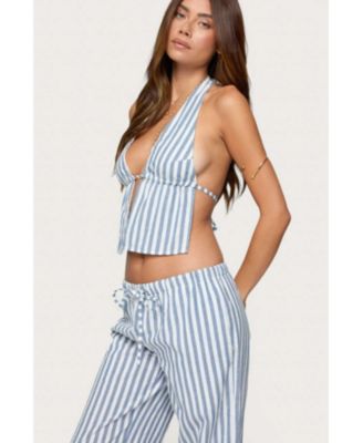 Women's Macey Striped Split Front Backless Top