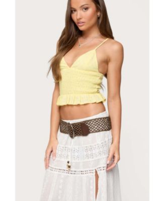 Womens Evy Embroidered Peplum Scrunch Top