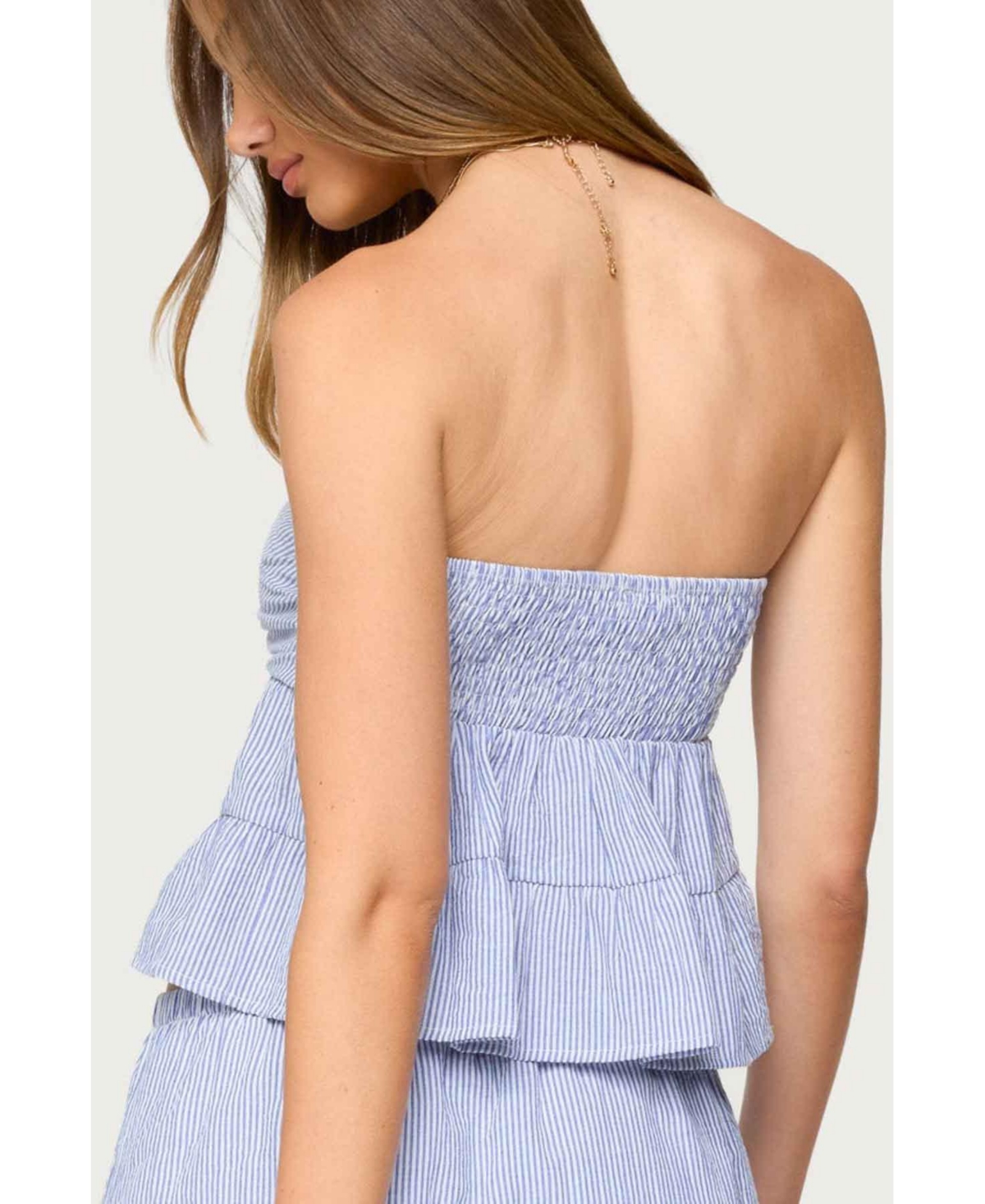 Edikted Womens Dora Striped Linen Look Babydoll Top