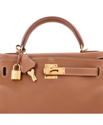 Pre-Owned Hermes Kelly 28 Handbag Brown Togo with Gold Hardware