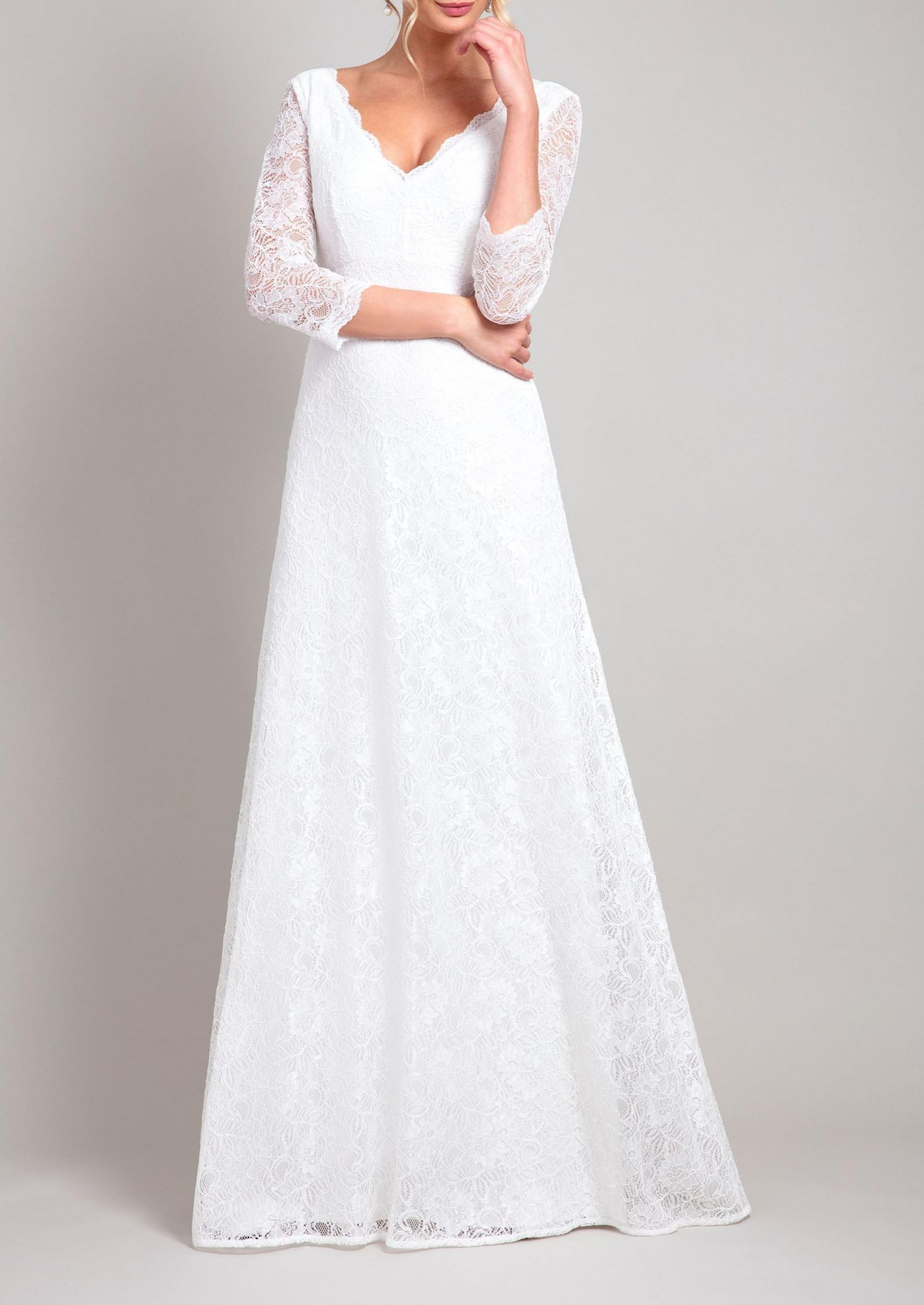 Women's Anya 3/4 Sleeve V-Neck Lace Bridal Gown