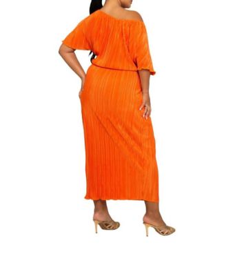 Women's Off-The-Shoulder Plisse Midaxi Dress