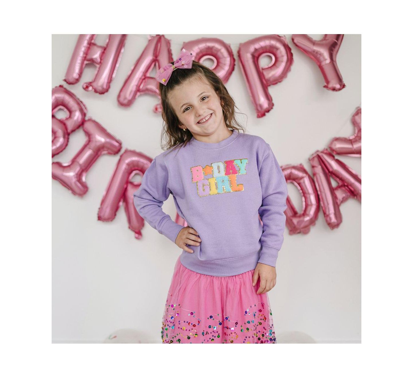 Толстовка Sweet Wink Birthday Girl Patch для девочек, цвет: Лавандовый — фото 2