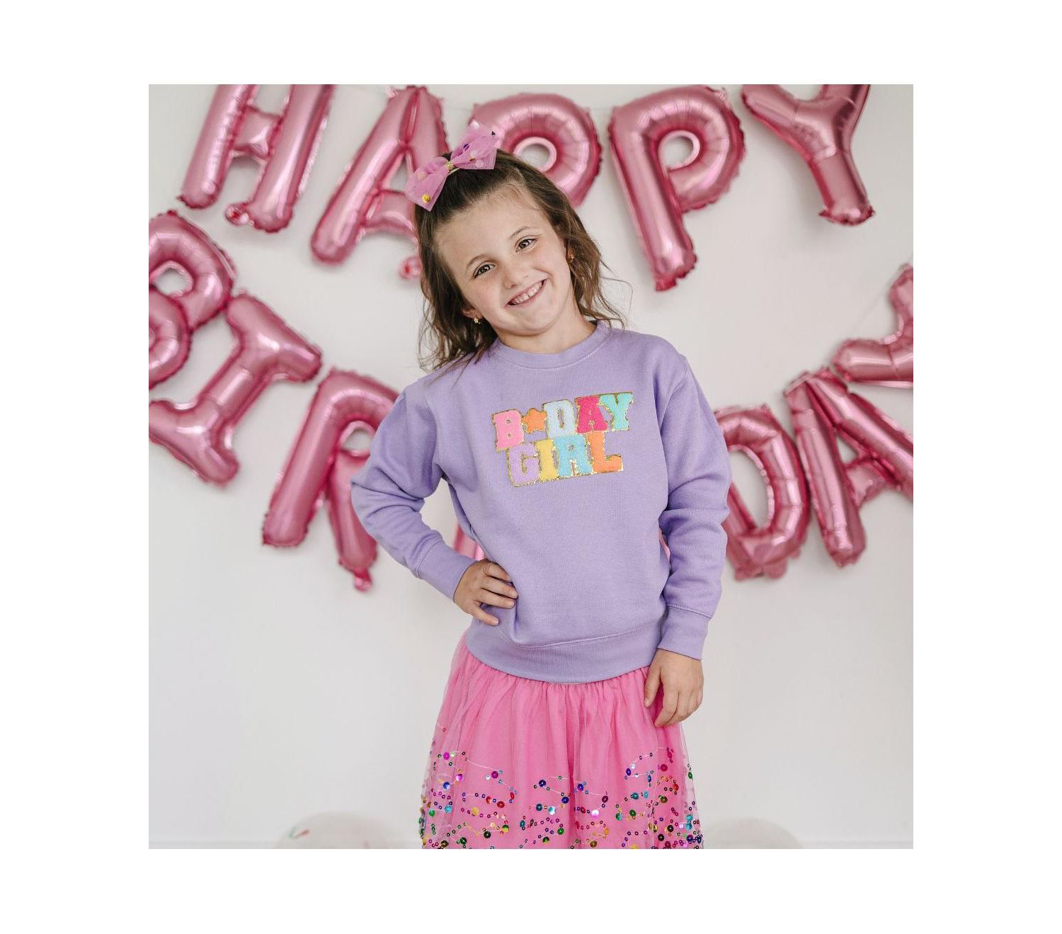 Little and Big Girls Birthday Girl Patch Sweatshirt
