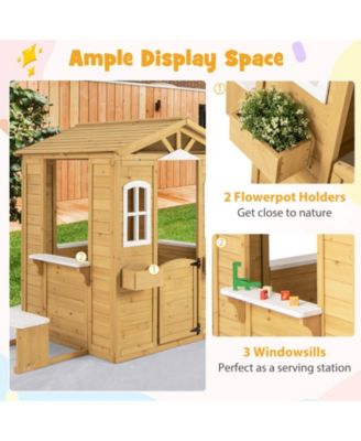 Toddler Wood Playhouse Outdoor Adventures Cottage w/ Bench Play Game Center