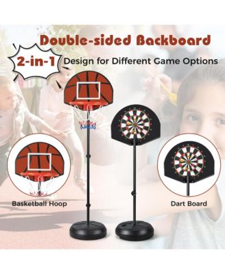Kids 2-in-1 Basketball Hoop w/ Dart Board Double-sided Backboard & 6 Darts