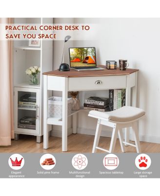 Corner Wooden Computer Desk for Home Office or Study, Compact Laptop Workstation