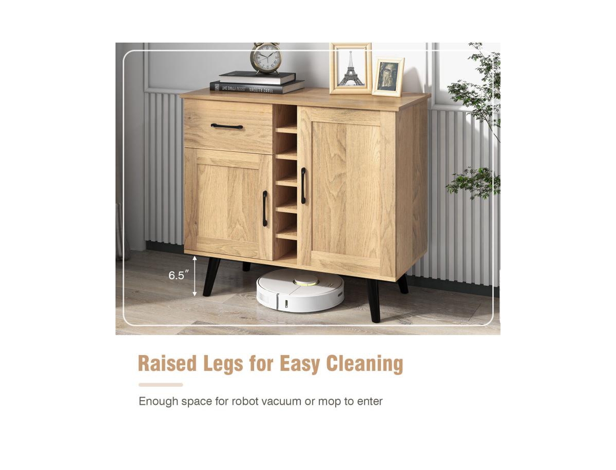 Buffet Sideboard with 2 Doors, Drawer, and Built-In 6-Bottle Wine Rack