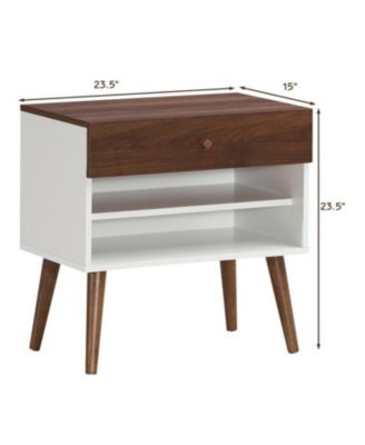 Mid-Century Nightstand with Storage Drawer and Tapered Rubber Wood Legs