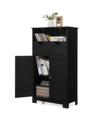 24x12x43 inches Wooden Bathroom Side Cabinet with 2 Drawers and 2 Doors for Extra Storage