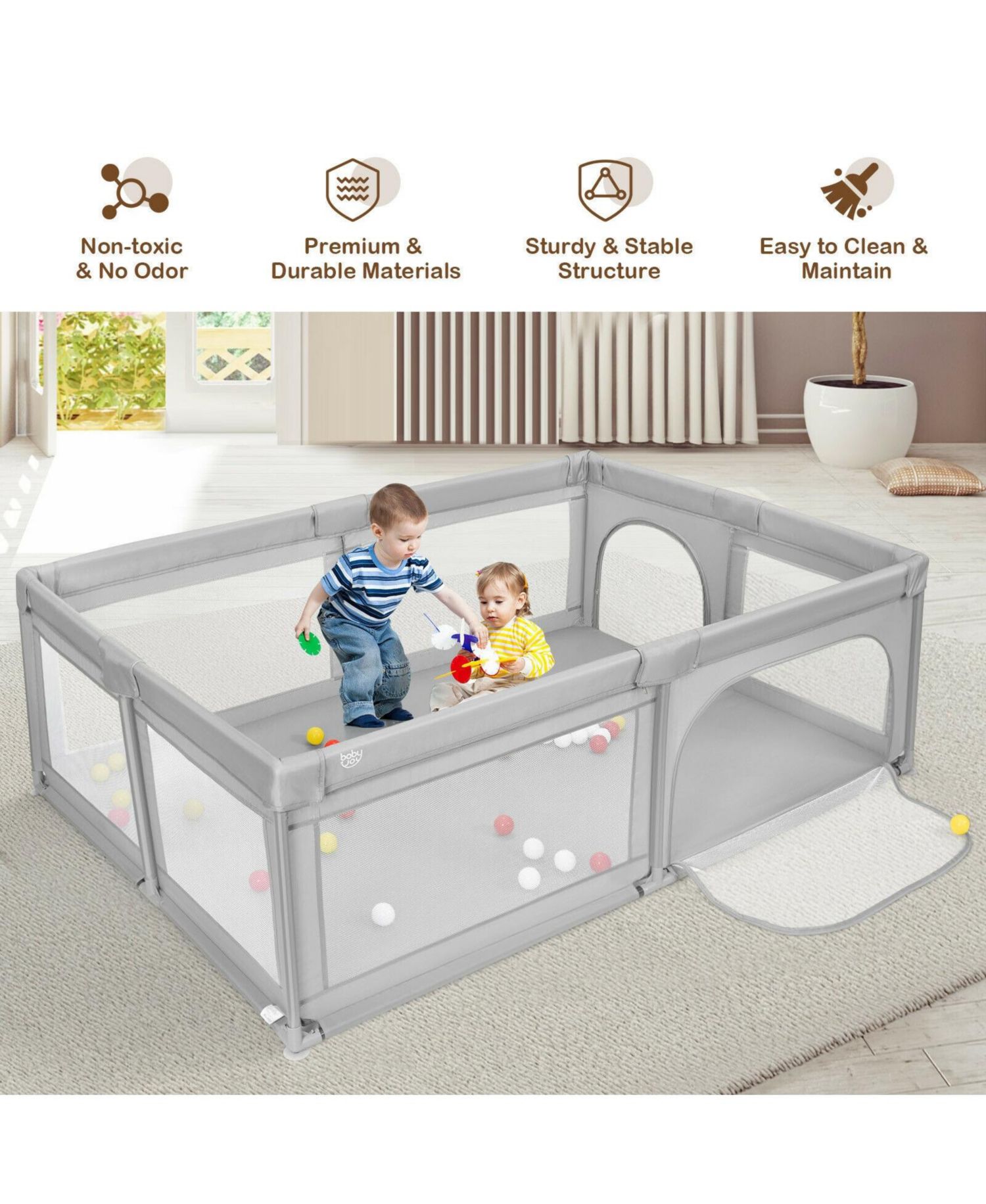 Extra-Large Baby Playpen with Safety Fence and 50 Colorful Ocean Balls