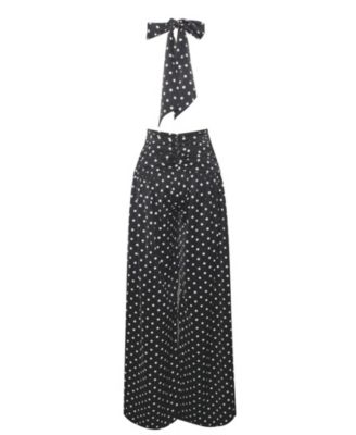 Women Oriana Black Polka Dots Halter Jumpsuit