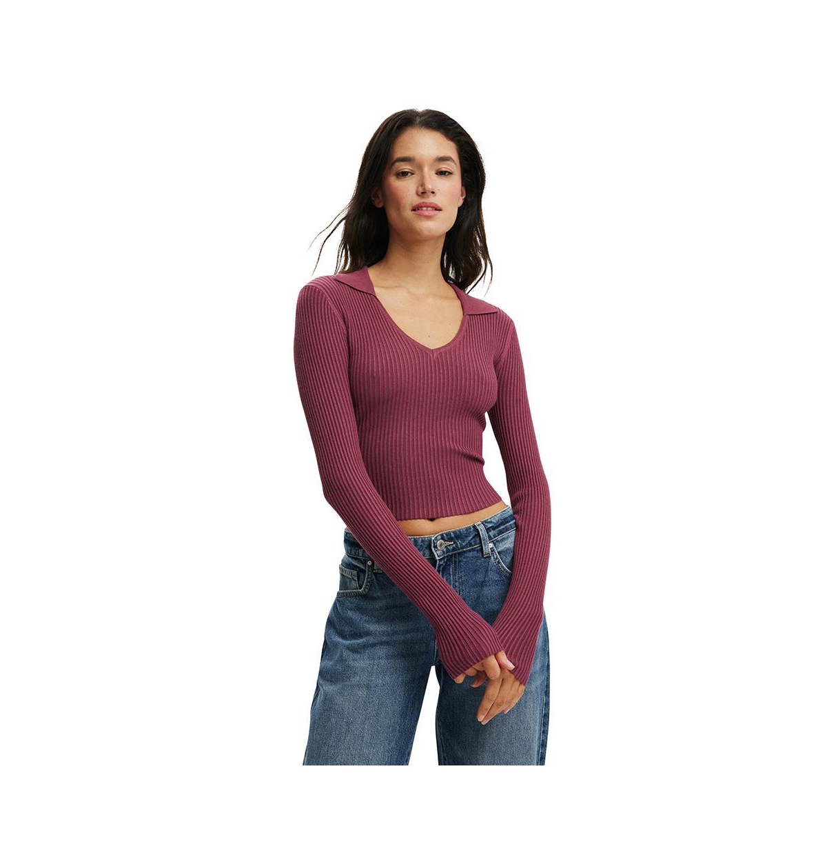 Women's Everfine Rib V-Neck Polo - Rich plum