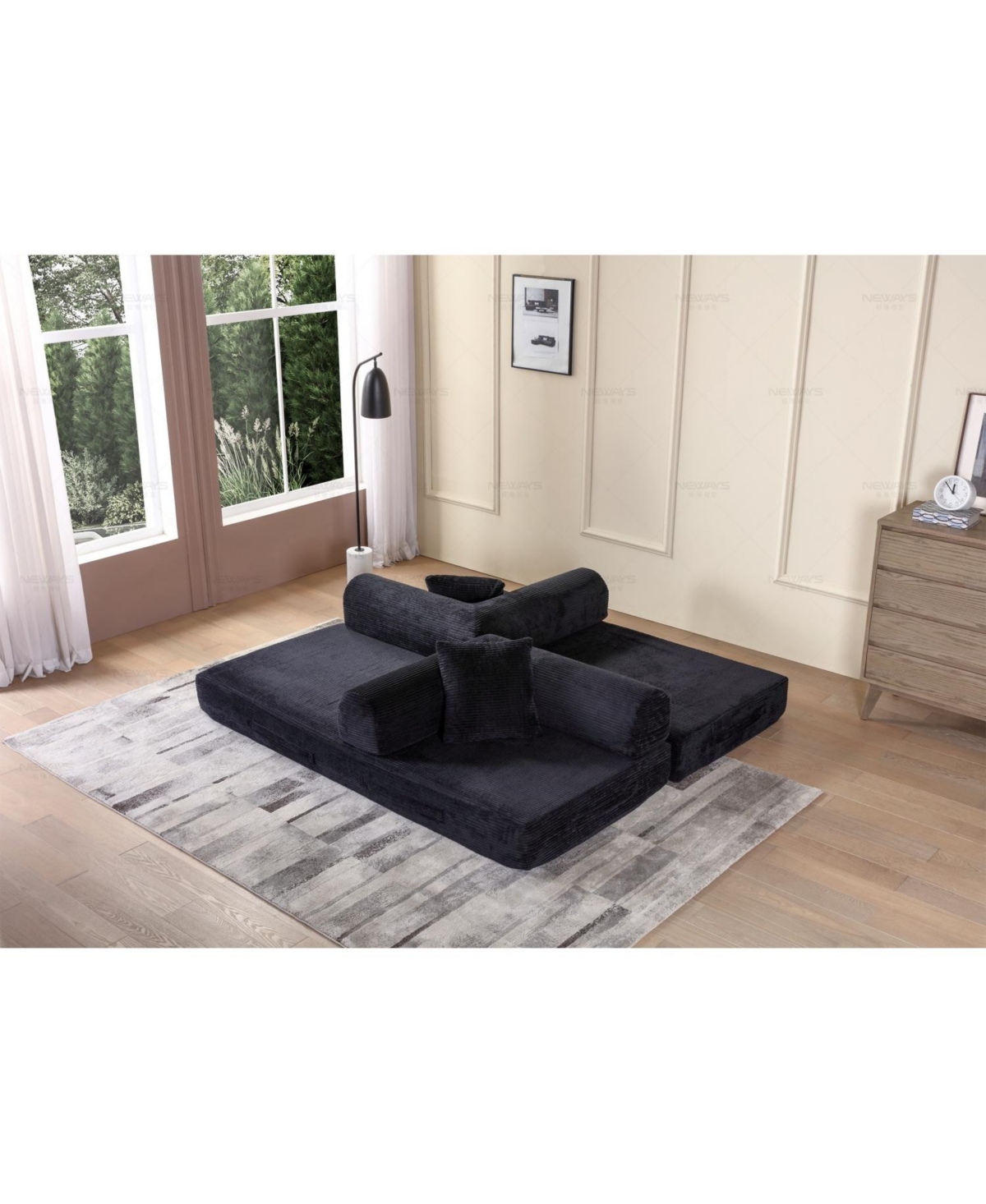 Streamdale Furniture Corduroy Convertible Sleeper Sofa Bed - Black