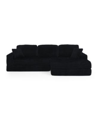 L-Shape Corduroy Sectional Sofa Bed - Black