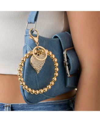 Heart Charm Stretch Keychain Bracelet in Gold-Tone