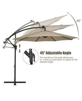 10 Feet 360° Rotation Solar Powered LED Patio Offset Umbrella without Weight Base