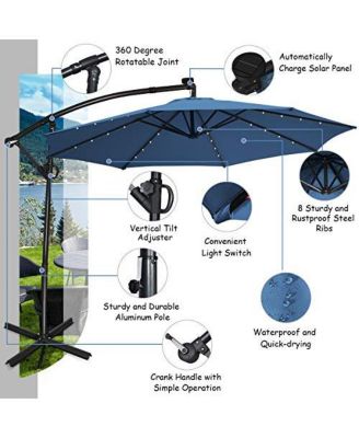 10 Feet 360° Rotation Solar Powered LED Patio Offset Umbrella without Weight Base