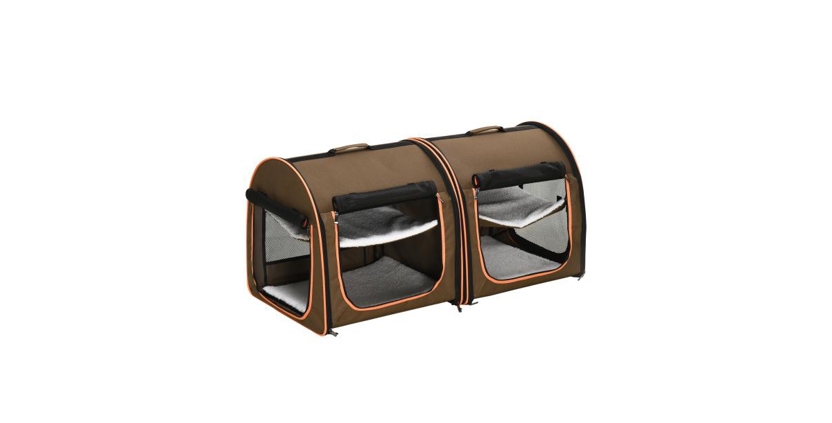 39&#x22; Portable Soft-Sided Pet Cat Carrier with Two Compartments, Soft Cushions & Storage Bag, Brown