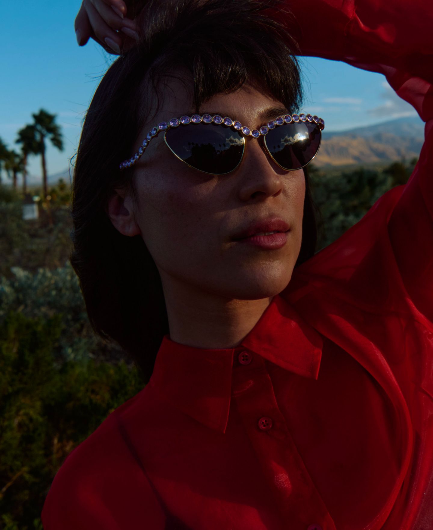 Женские солнцезащитные очки Swarovski Embellished Cat Eye Sunglasses, SK7030, цвет: Золотой — фото 7