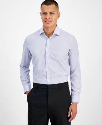 Men's Slim-Fit Performance Four-Way Stretch Mini Plaid Dress Shirt 