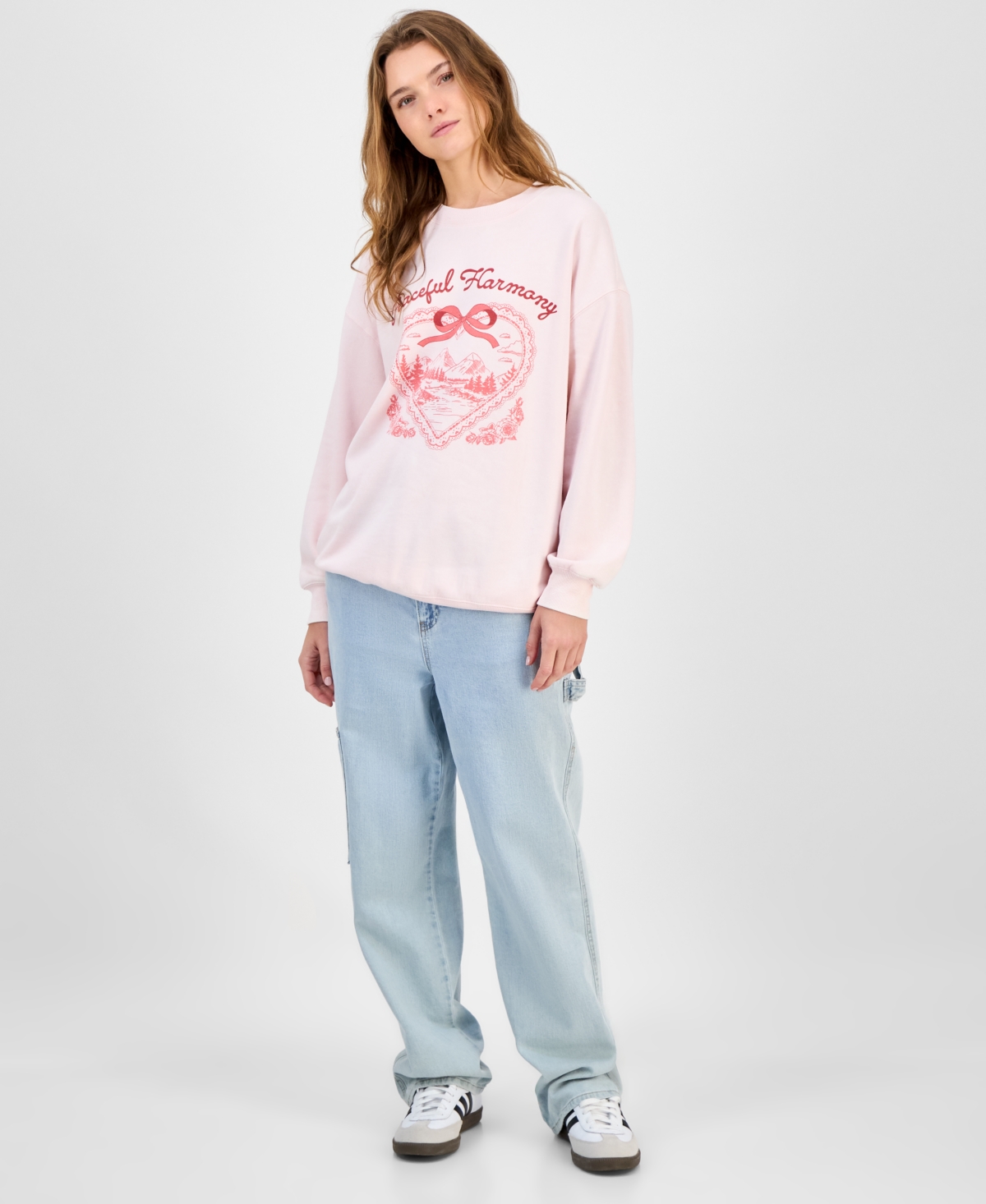 Rebellious One Juniors' Peaceful Harmony-graphic Sweatshirt In Pink