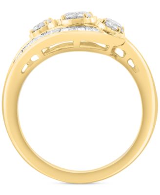 EFFY&reg; Diamond Round & Baguette Triple Stone Swirl Ring (1 ct. t.w.) in 14k Gold