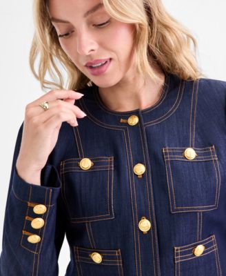Women's Cropped Button-Front Denim Jacket 