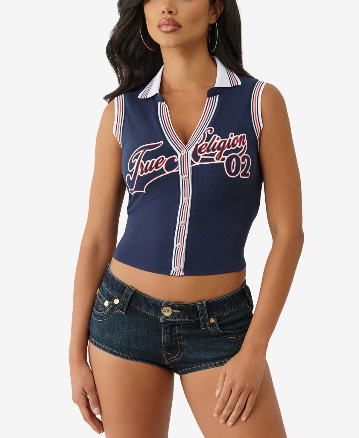 True Religion Women's Sporty Terry Polo Top In Blue