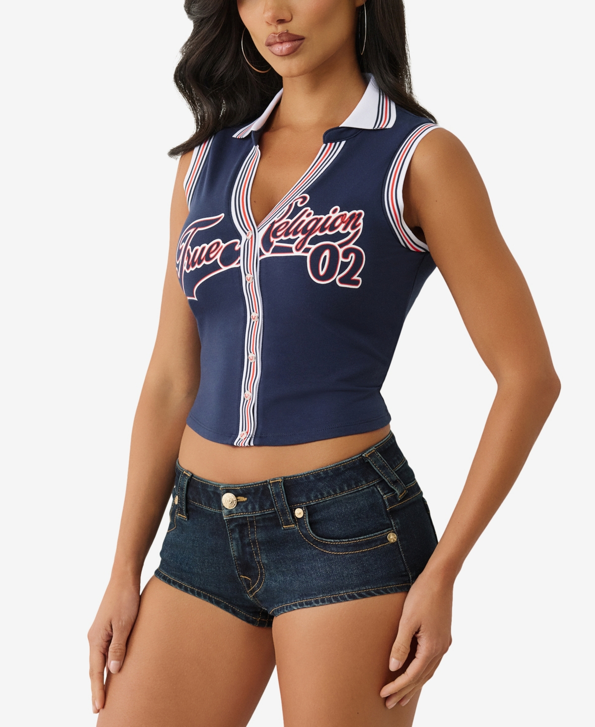 True Religion Women's Sporty Terry Polo Top In Blue