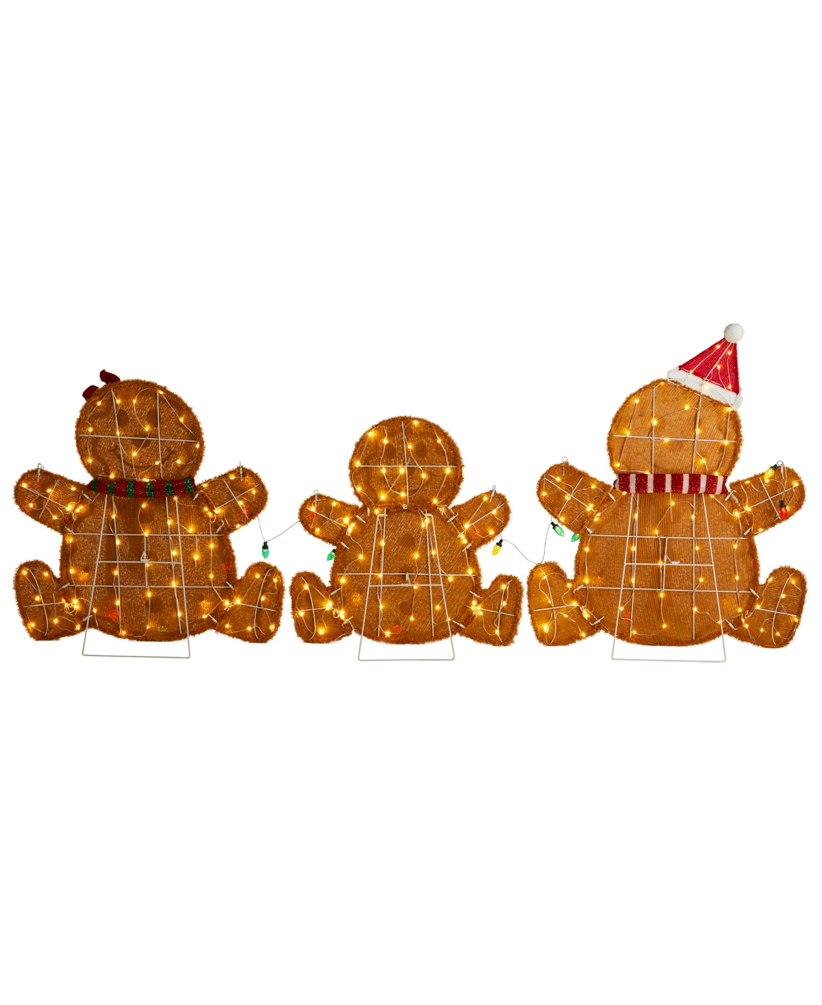 Glitzhome Lighted Fabric Christmas 2d Gingerbread Family Outdoor Decor, Set Of 3 In Multi