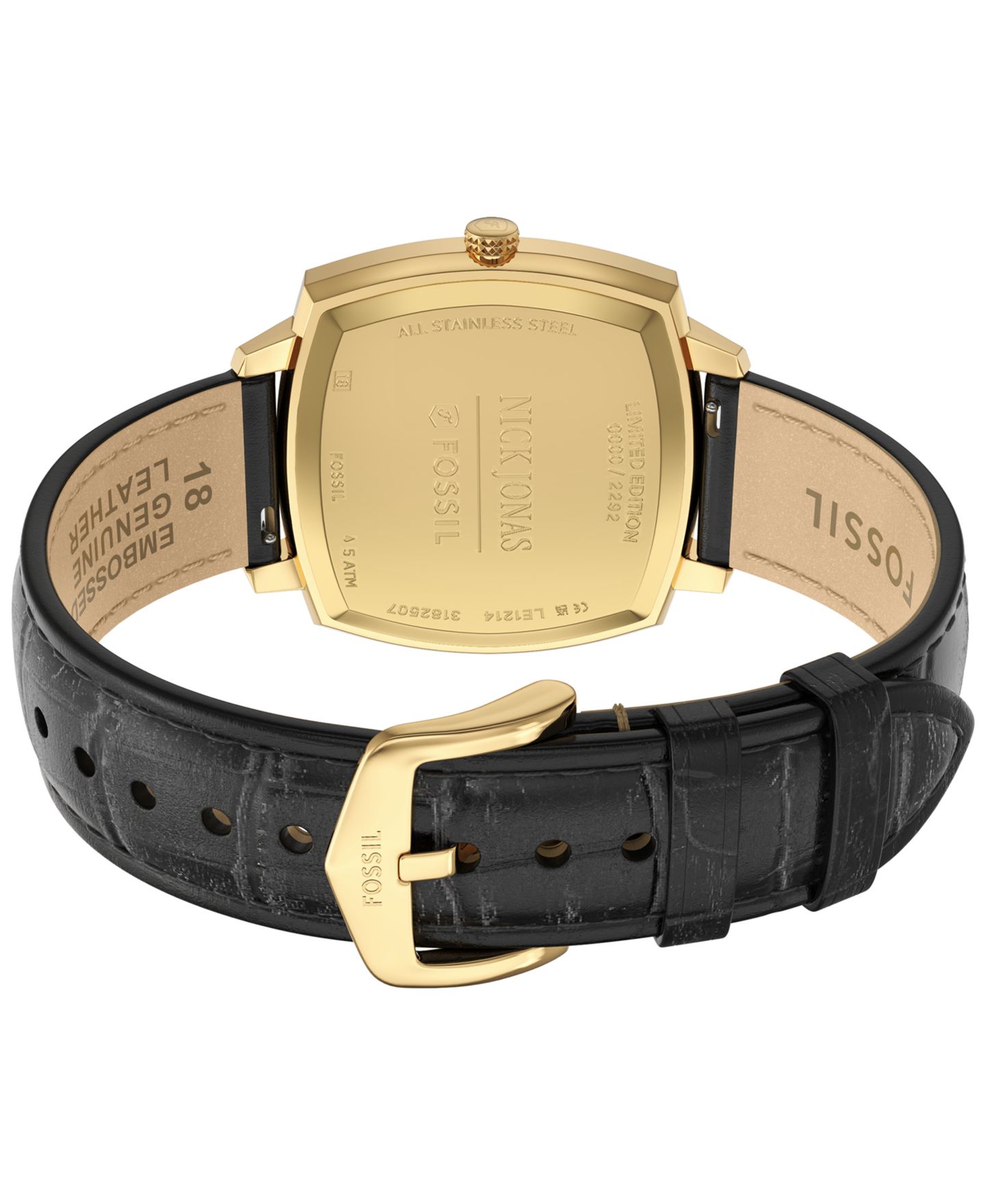 Часы Fossil Nick Jonas x Machine Luxe унисекс, чёрный кожаный ремешок под крокодила, 37 мм — фото 5