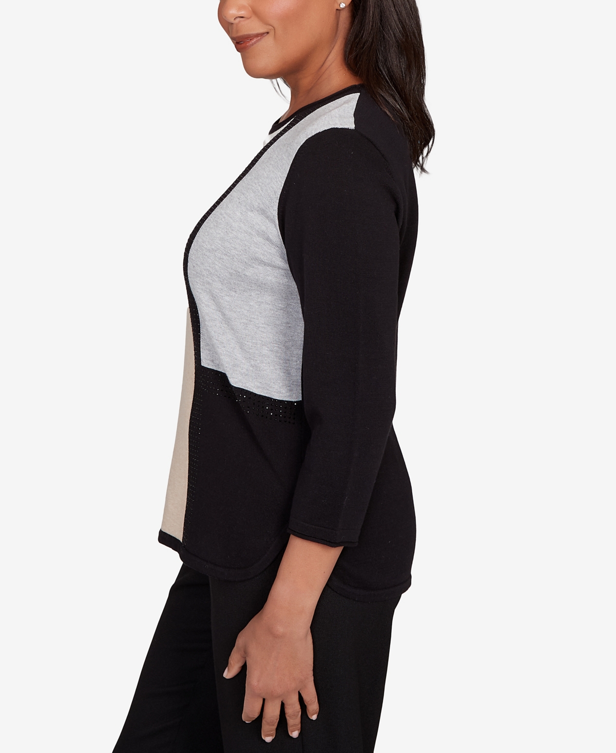 Alfred Dunner Petite Classic Long Sleeve Sweater In Black