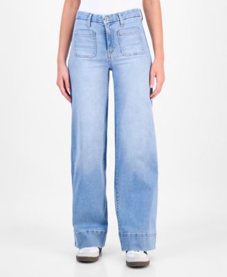 Juniors' High-Rise Wide-Leg Patch-Pocket Jeans 