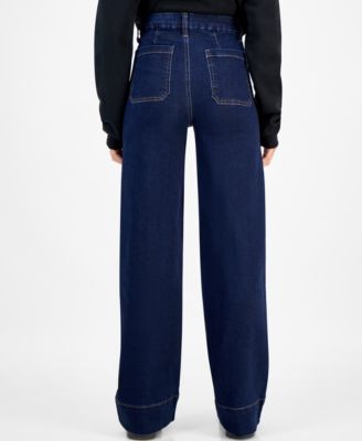 Juniors' High-Rise Wide-Leg Patch-Pocket Jeans 