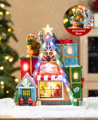10.75" Lighted Resin Christmas Toy Market Village