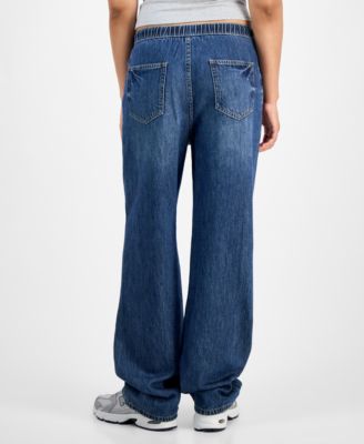 Juniors' Cotton Wide-Leg Drawstring Jeans