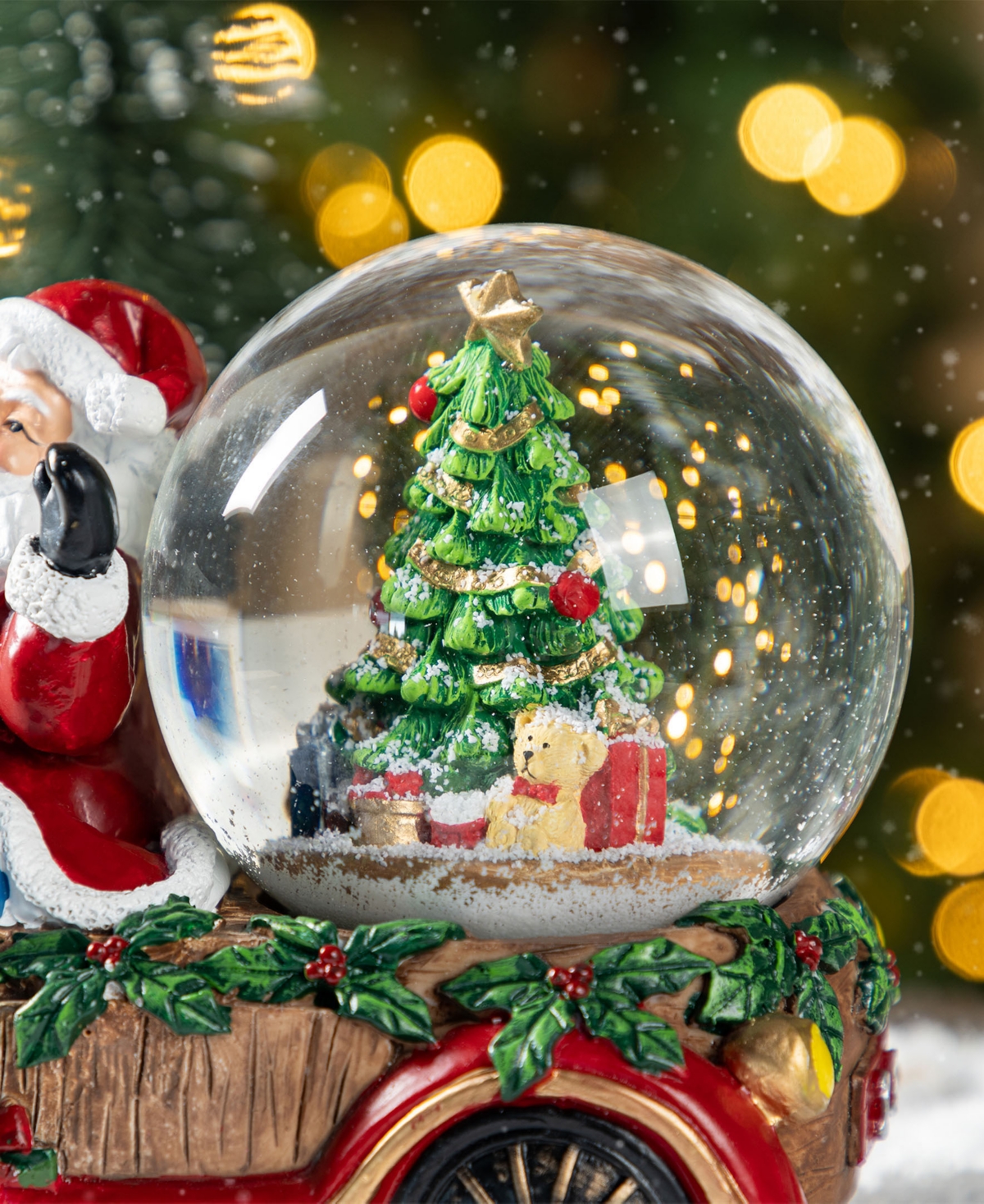 Glitzhome 100mm Lighted Resin Christmas Musical Snowflakes Santa Car Water Globe In Multi