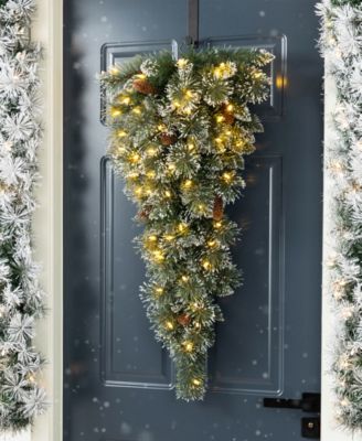 3 ft Pre-Lit Frosted Greenery Pinecones Christmas Teardrop